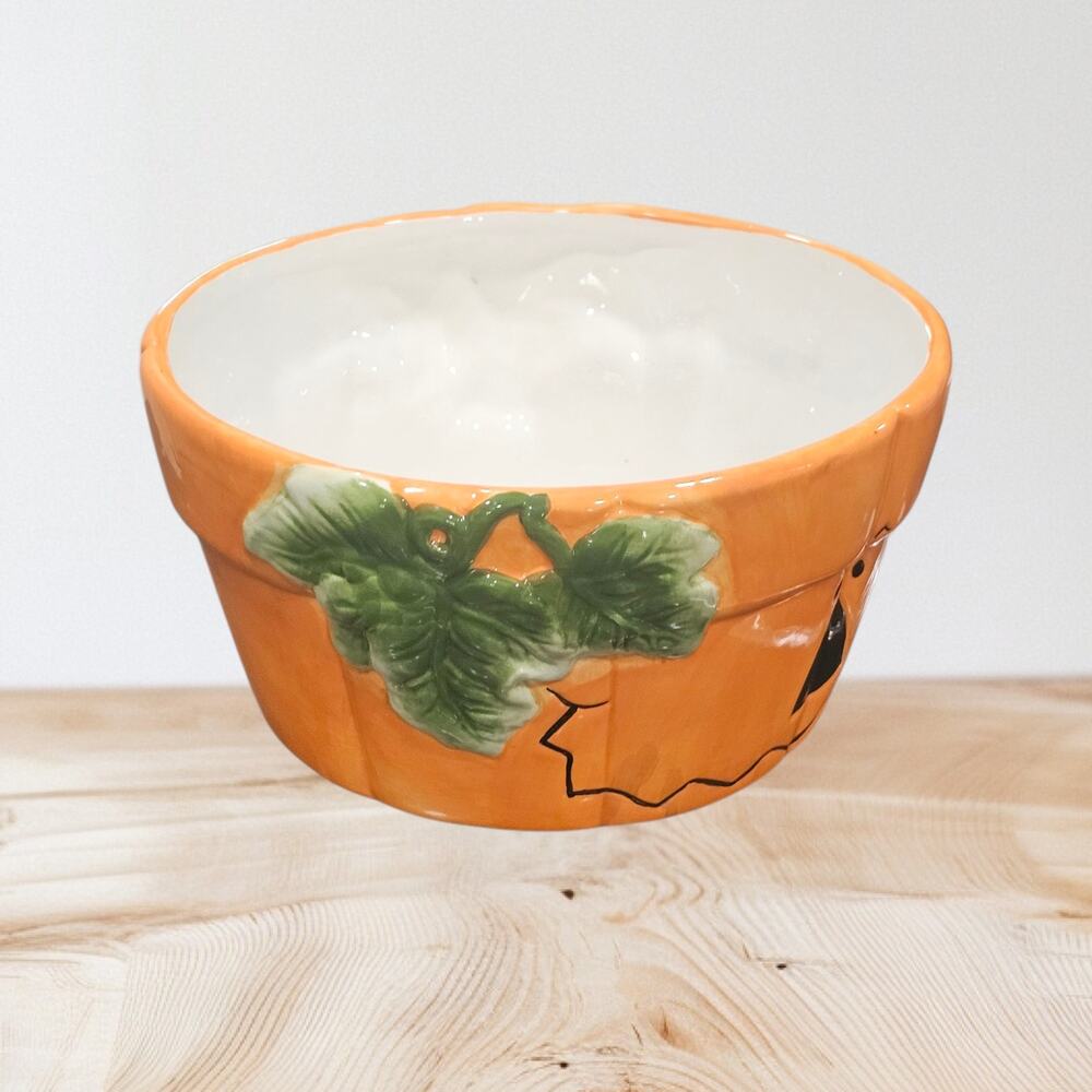 Vintage Pumpkin Bowl Candy Dish Made in Taiwan Pottery 10" x 4.5 "